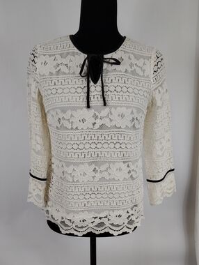 Talbots Petites Lace With Velvet Trim Top